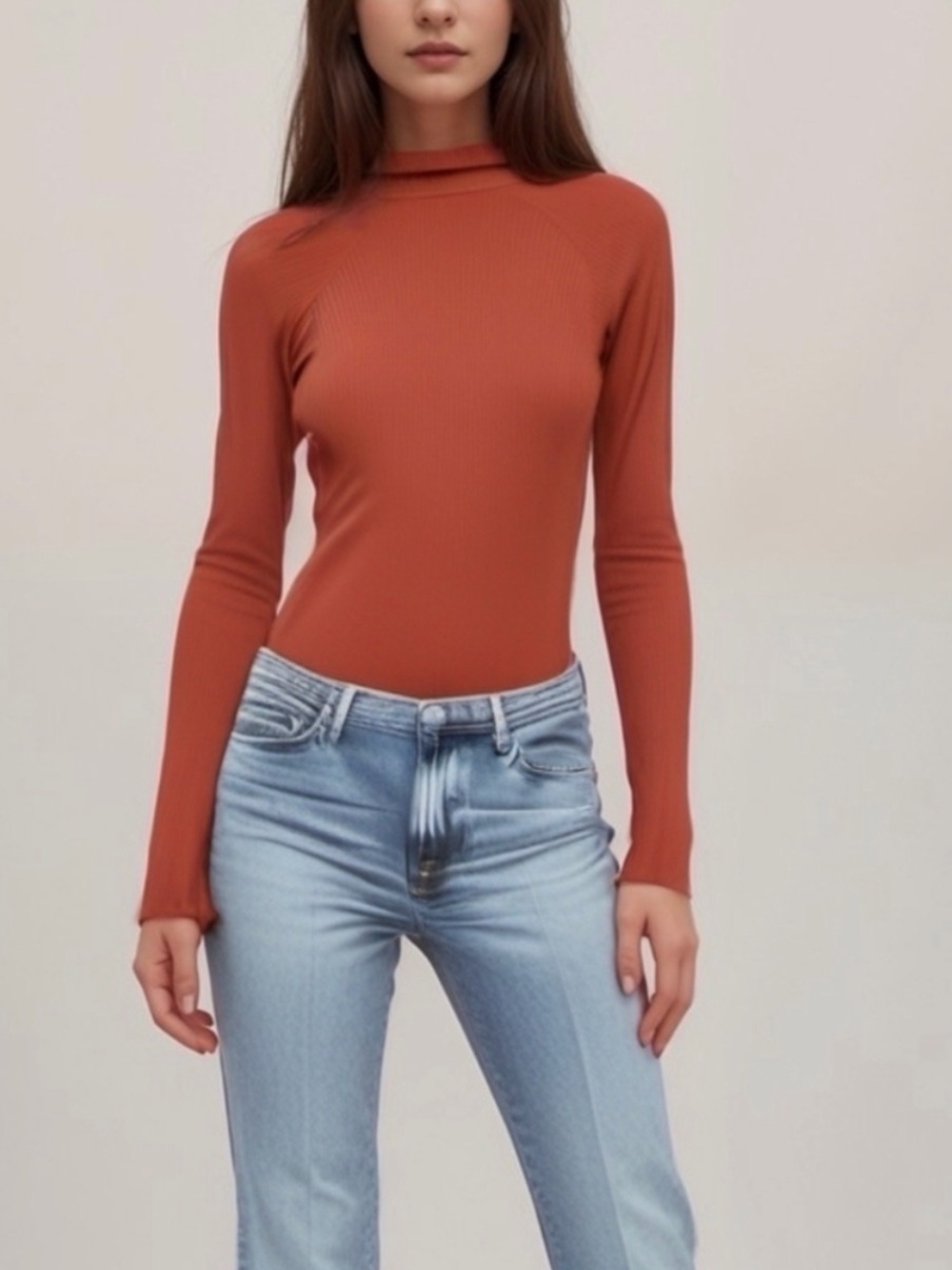 FREE PEOPLE Intimately Burnt Orange Ribbed Turtleneck Bodysuit